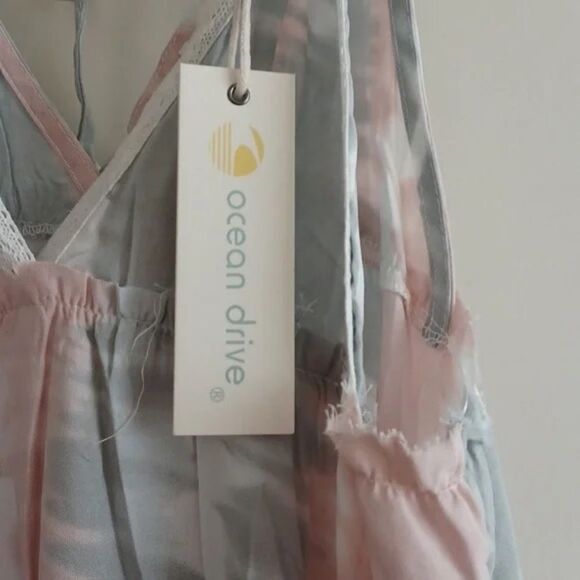 Ocean Drive PINK/ SAGE STRIPEY TIE DYE PRINT V-NECK PROMO DRESS - Picture 8 of 8